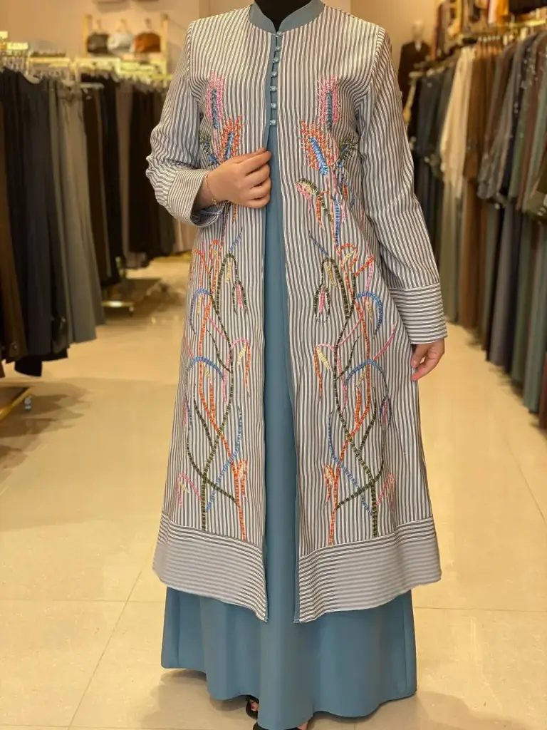 عباءة قادري قطعتين مقلم 16754