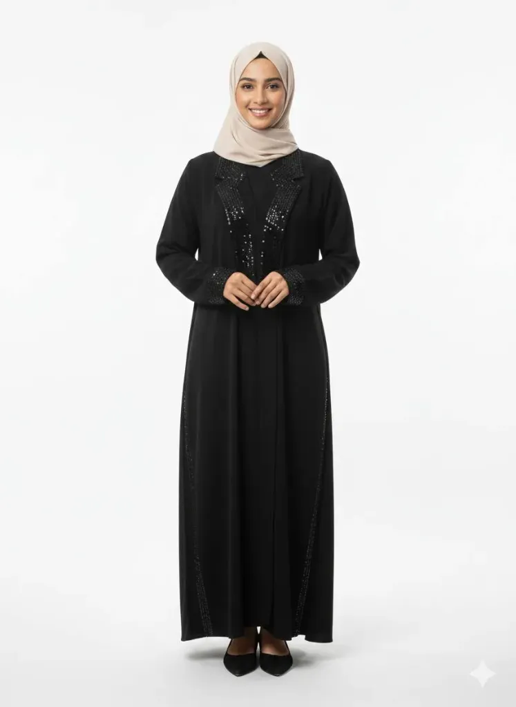 عباءة بدون اسم ياخة ستراس اسود