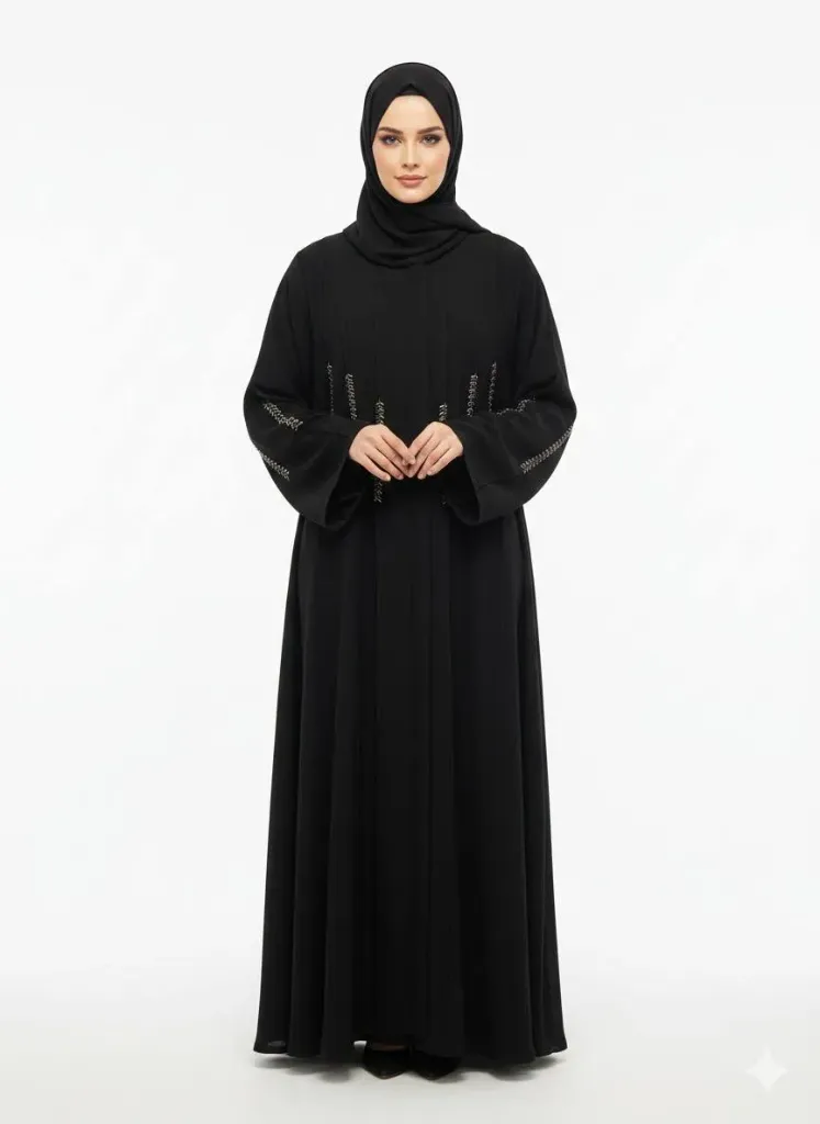 عباءة اسود شك + تطريز قادري 16851 (بيجي, 44)