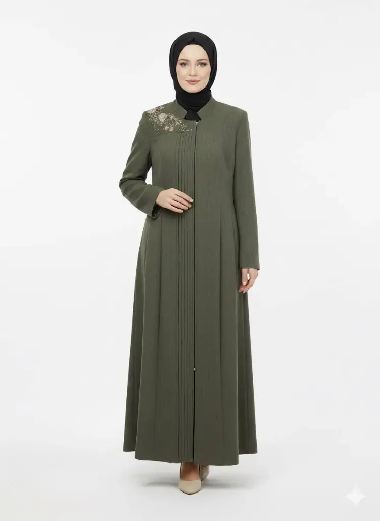 جبة قادري مطرز كلوش بليسيه 17370 (زيتوني, 44)