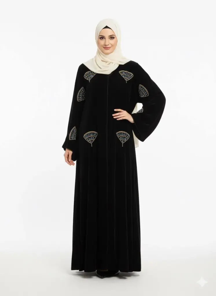 عباءة اماراتية مخمل شغل ايد 3004