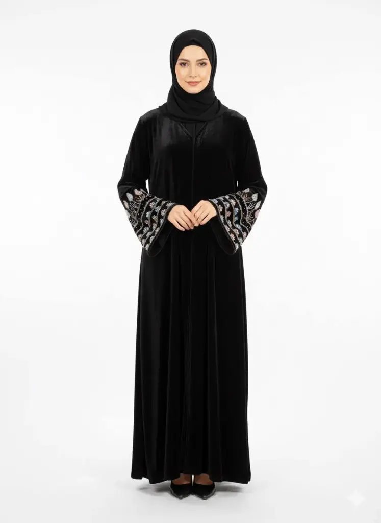 عباءة اماراتية مخمل شغل ايد 3005
