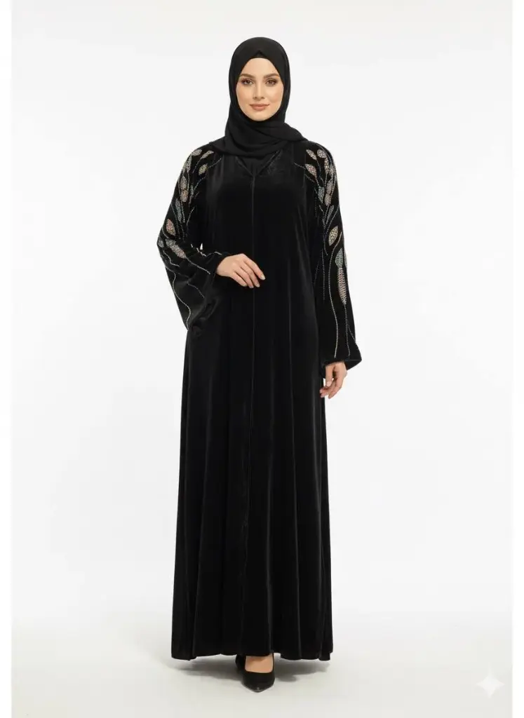 عباءة اماراتية مخمل شغل ايد 3006