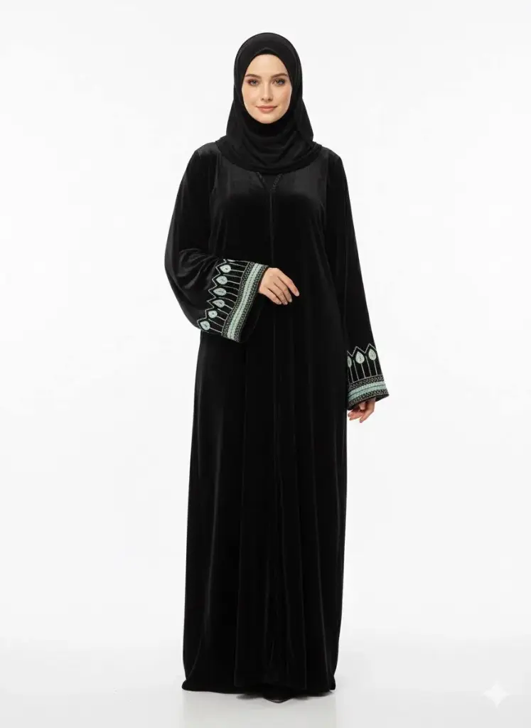 عباءة اماراتية مخمل شغل ايد 3007