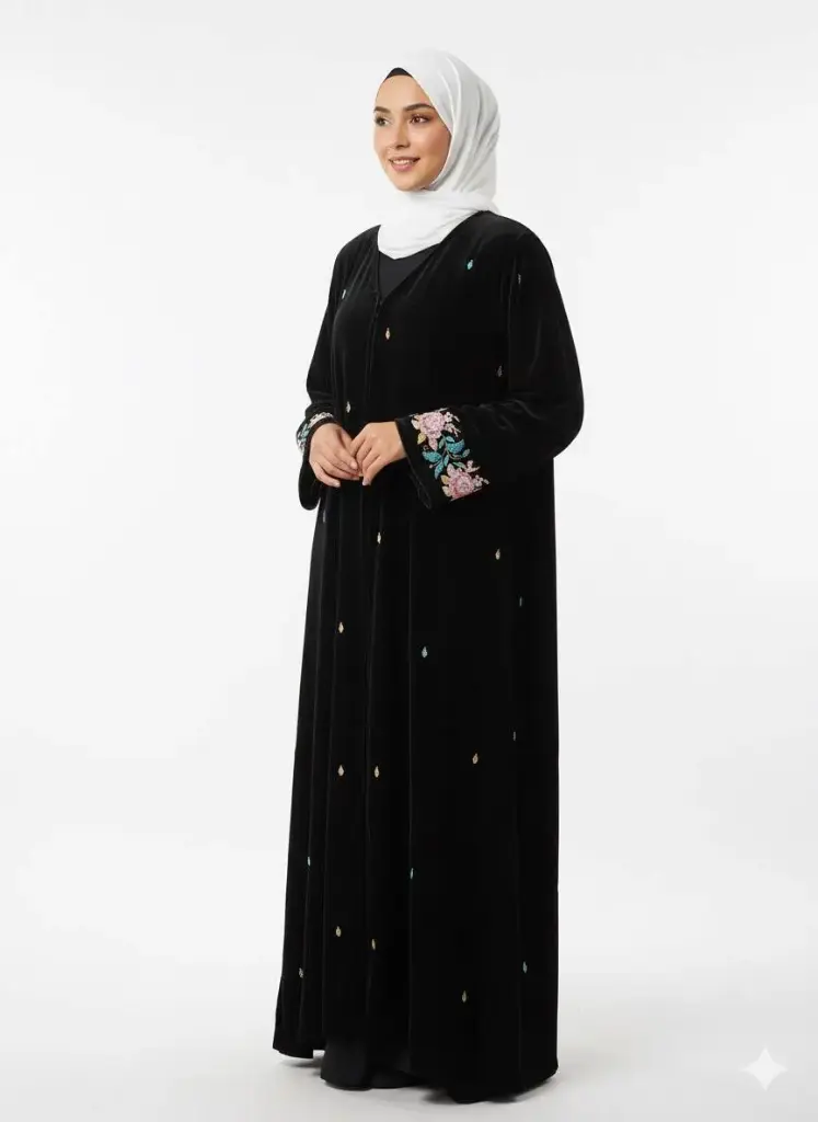 عباءة اماراتية مخمل شغل ايد 4004