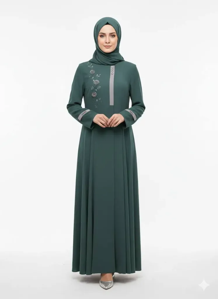 جبة قادري مبطنة مطرز وردات 16621 (زيتوني, 42)