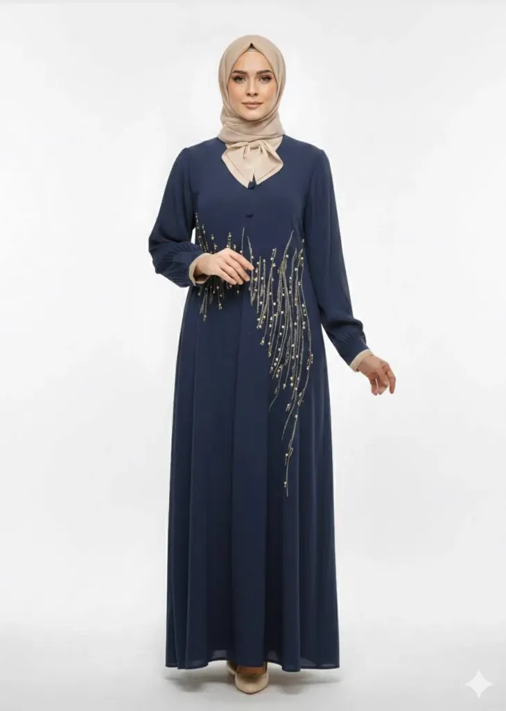 عباءة ست البنات قطعتين 741 (نيلي, 44)