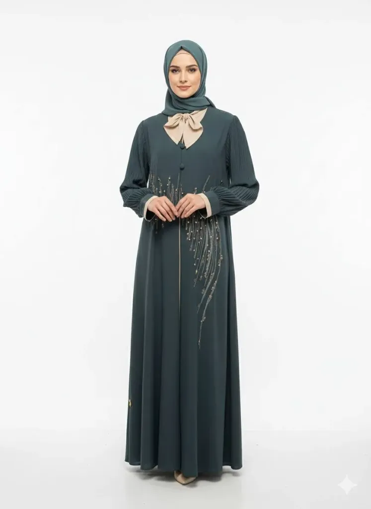 عباءة ست البنات قطعتين 741 (زيتوني, 44)