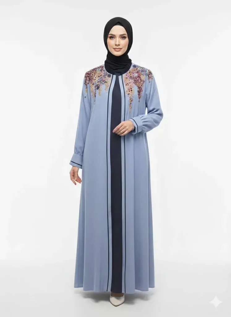 عباءة ست البنات قطعتين 733  جديد (سمائي, 44)