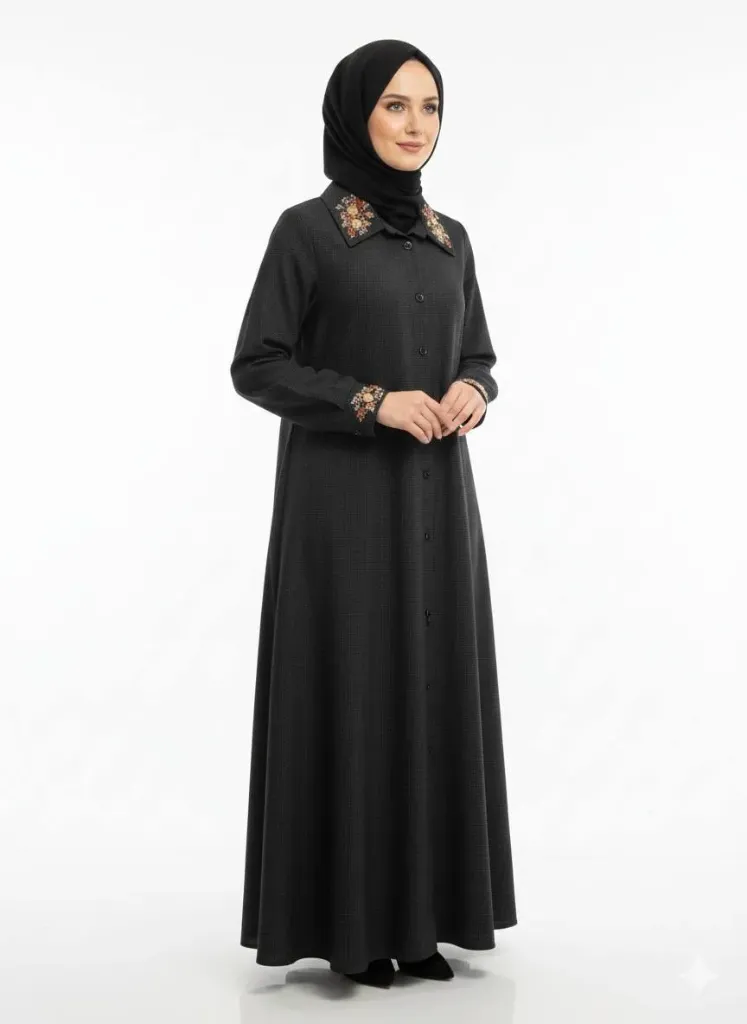 عباءة قادري مربعات مطرز قبة 17518 (بيجي, 44)