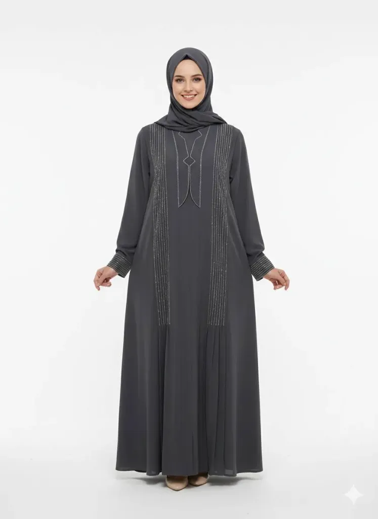عباءة بدون اسم ياخة مثلثات الوان (رصاصي, m)
