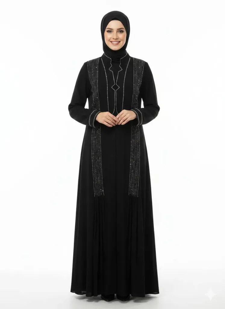 عباءة بدون اسم ياخة مثلثات اسود (فضي, m)
