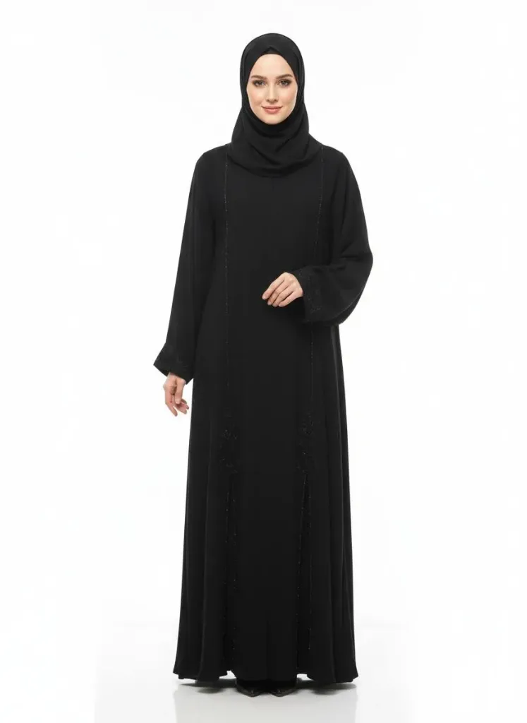 عباءة بدون اسم ستراس وردة اسود (m)