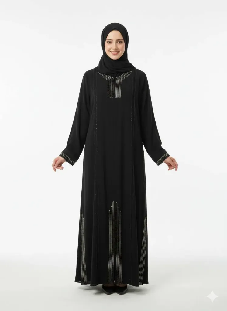 عباءة بدون اسم ستراس فرعوني اسود (m, بيجي)