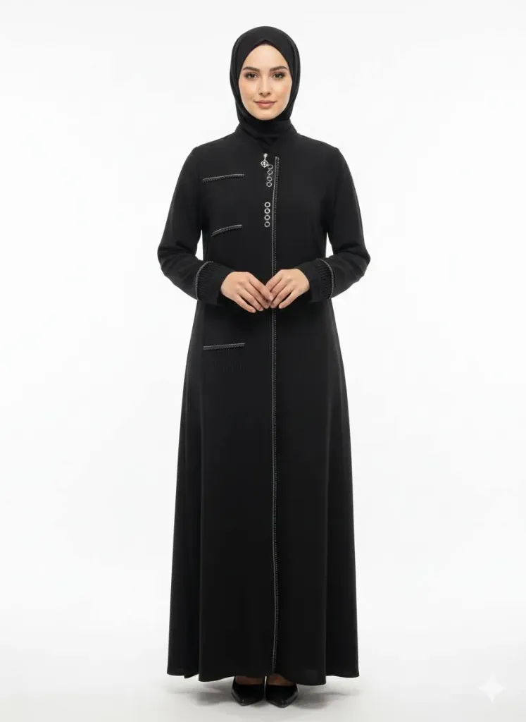 عباءة قادري بليسيه اسود 17613 (42)