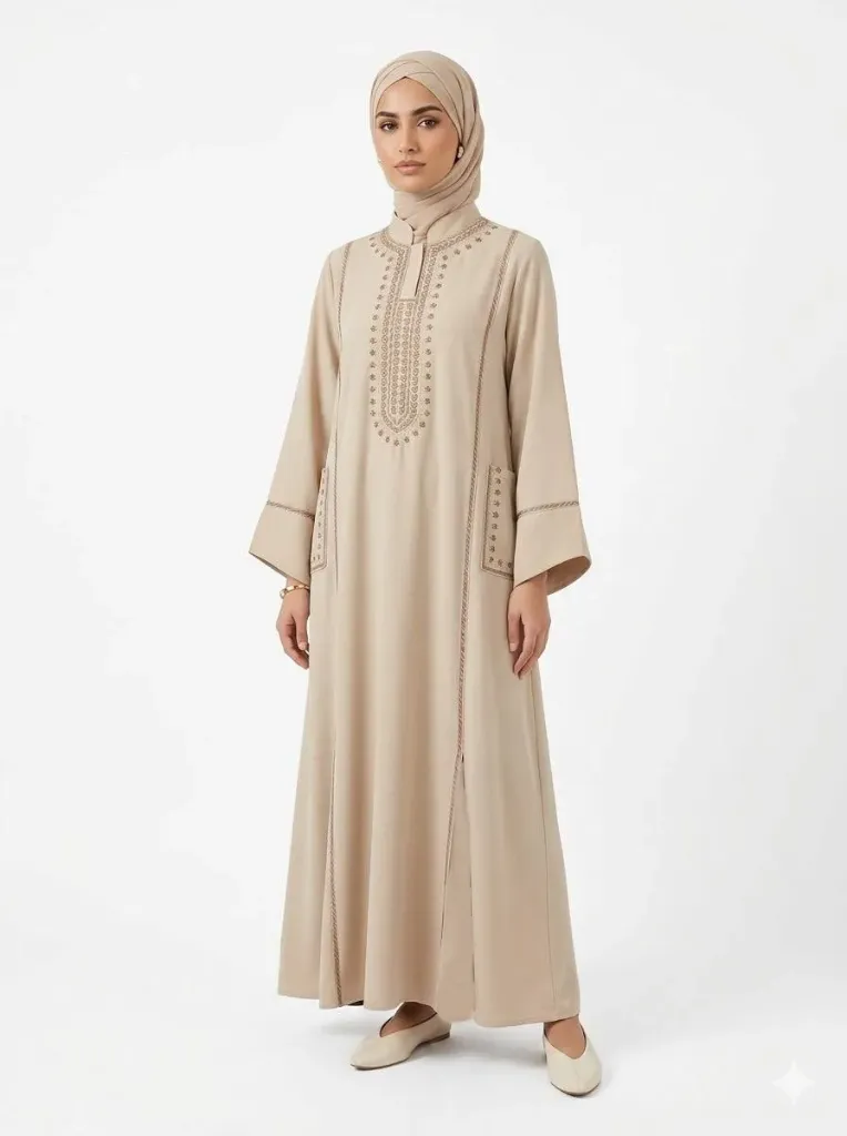 عباءة قادري مطرز كريب 17724 (بيجي, 1)