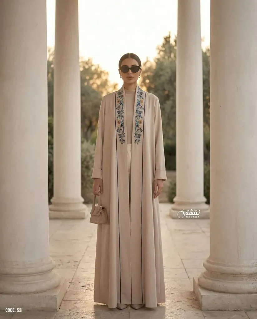 عباءة نقشة مساطر ورود (بيجي, s)