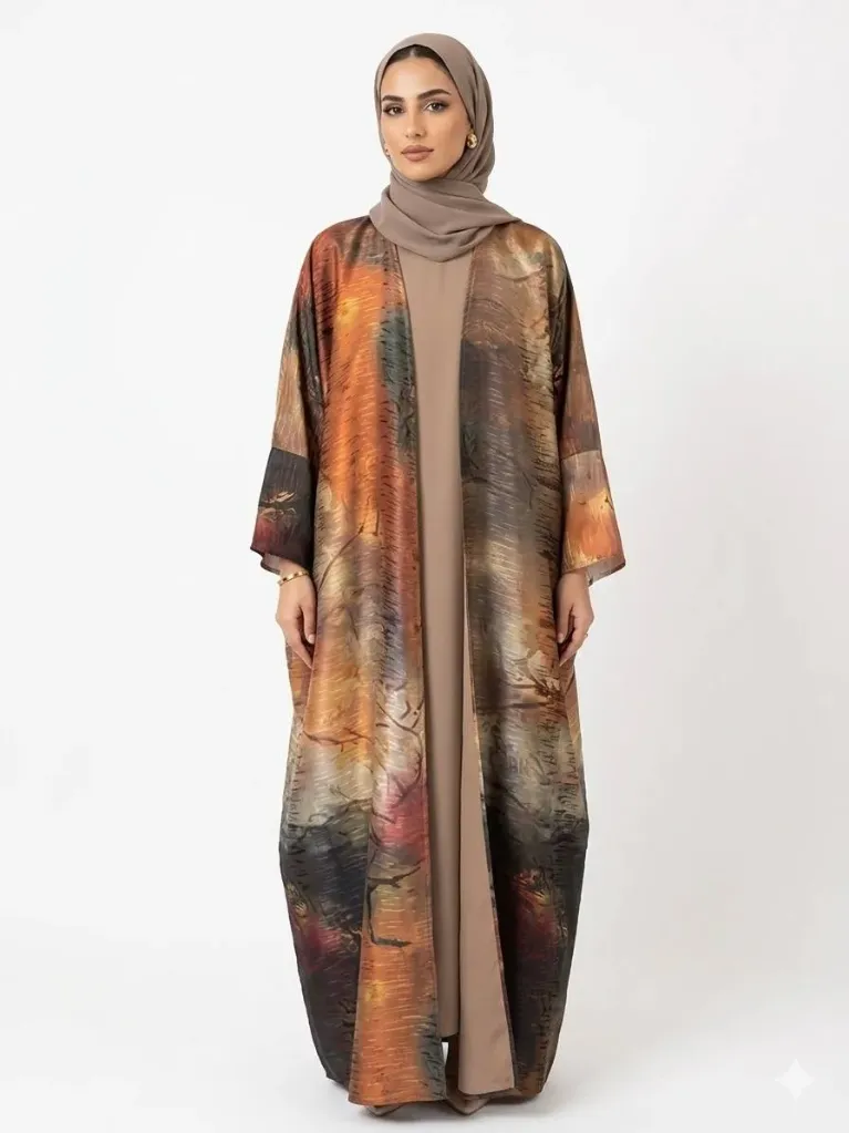 بشت نقشة خشب مطبع + شال (مشمشي)