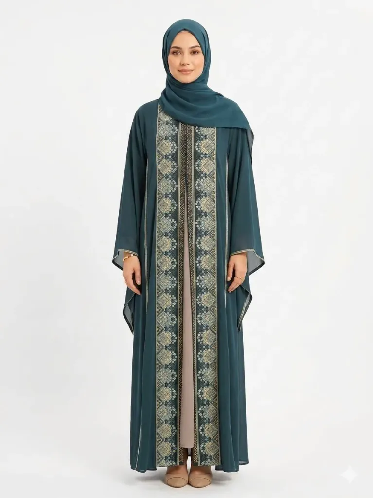 عباءة قطعتين مطرز قادري 17505