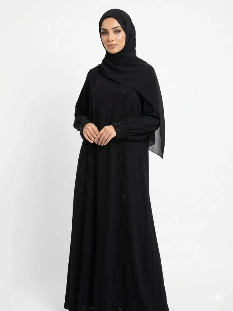 عباءة بدون اسم بزمة كبس اسود