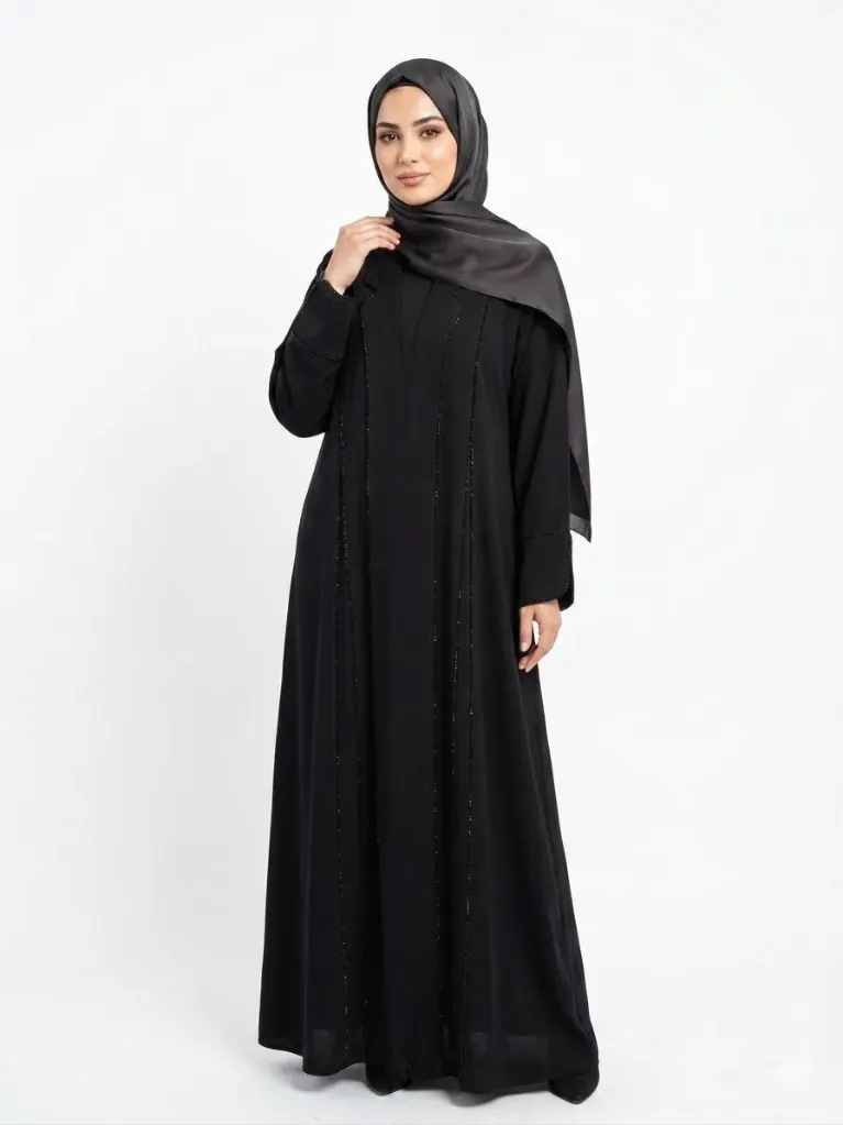 عباءة بدون اسم بزمة ليلو اسود