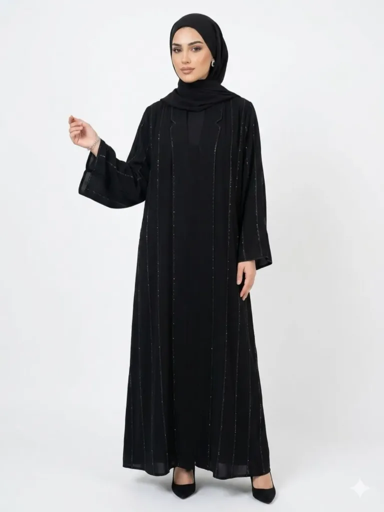 عباءة بدون اسم ردن مساطر اسود