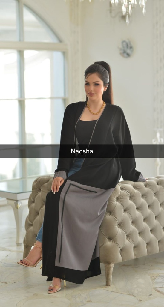 عباءة نقشة تطعيم سفلي جوانب ستن (رصاصي, 1)