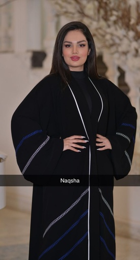 عباية نقشة تطريز هرم ازرق